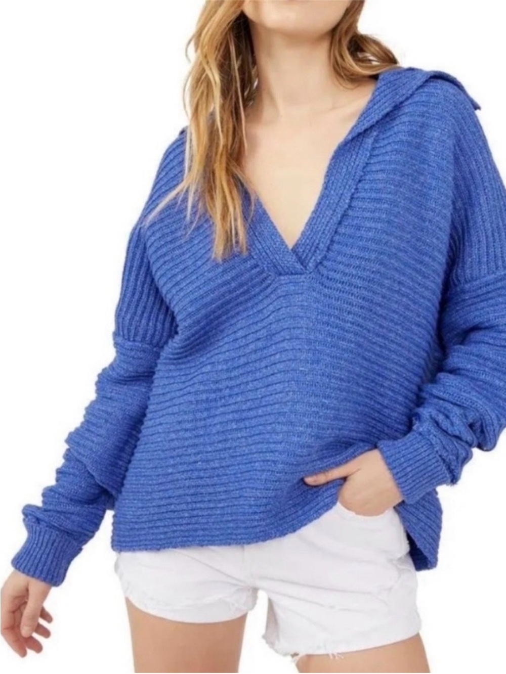 Free People Marlie Pullover Sweater Cobalt Blue Medium